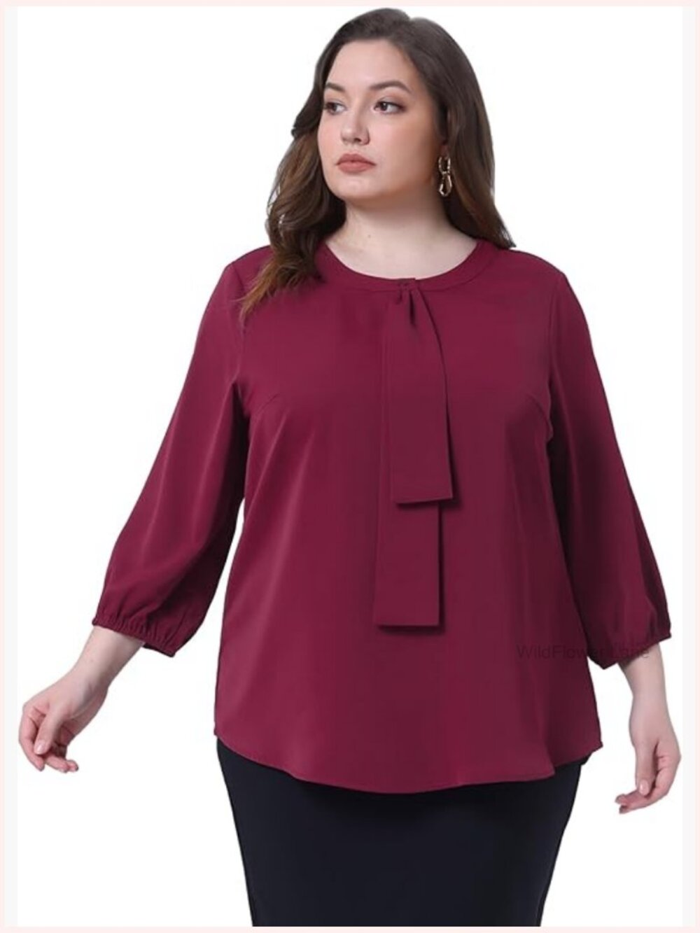 Plus Size Ruffled Chiffon Blouse 3/4 Sleeve Work Office Top